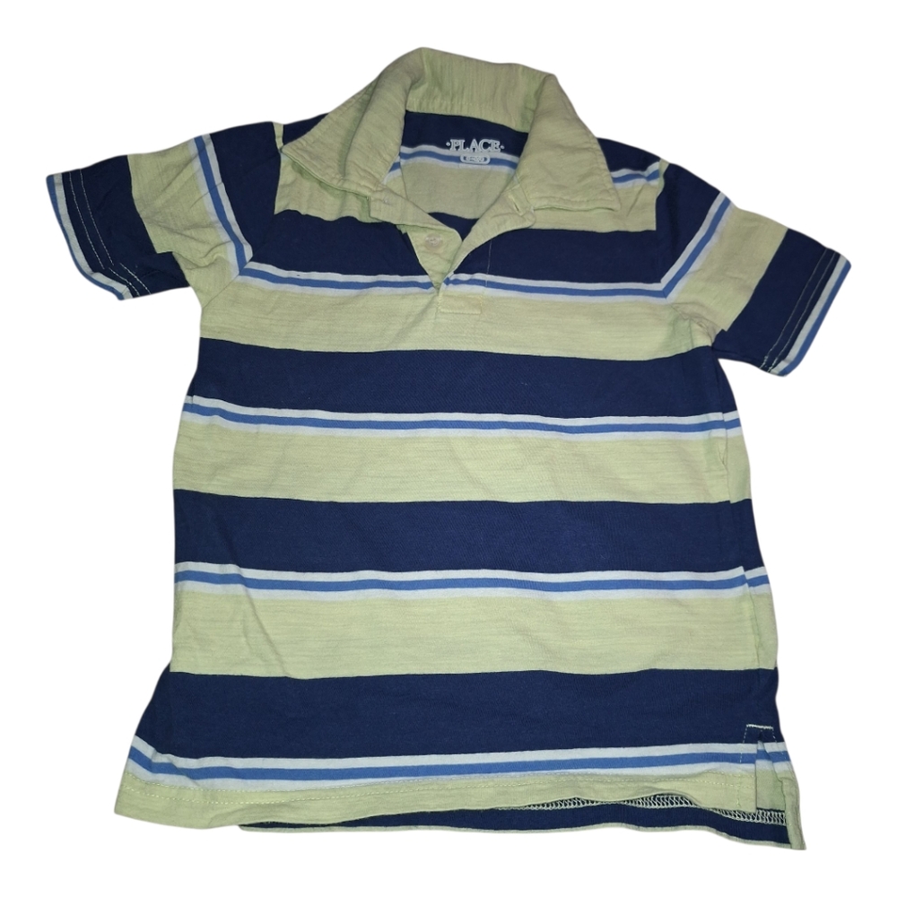 Yellow and blue striped short sleeve polo shirt with Children's Place Size S 5/6